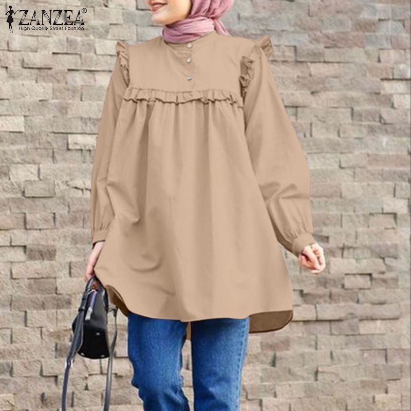 Zanzea Áo Kiểu Nữ Dài Tay Cổ Tròn Thời Trang