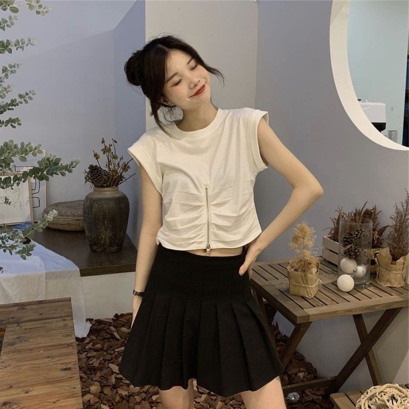 Áo Thun Sát Nách Cổ Tròn Có Khóa Kéo Thời Trang Mùa Hè Cho Nữ