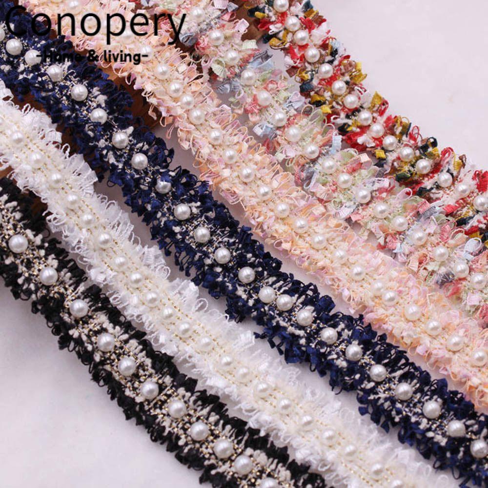 Conopery CONOPERY Dây ren đính hạt ngọc trai bằng vải nylon dành cho làm đồ thủ công thêu hình