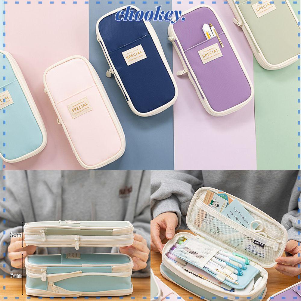 CHOOKEY Túi Đựng Bút Bằng Vải Canvas Có Khóa Kéo Sức Chứa Lớn Tiện Dụng