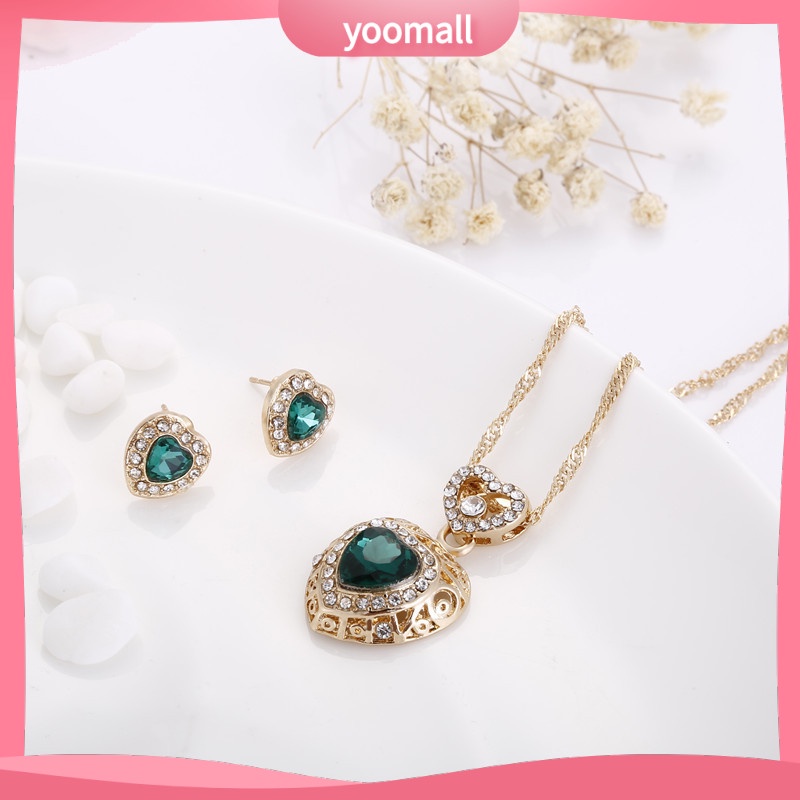 Bộ Vòng cổ + Bông Tai Đính Kim Cương Nhân Tạo Cho Nữ