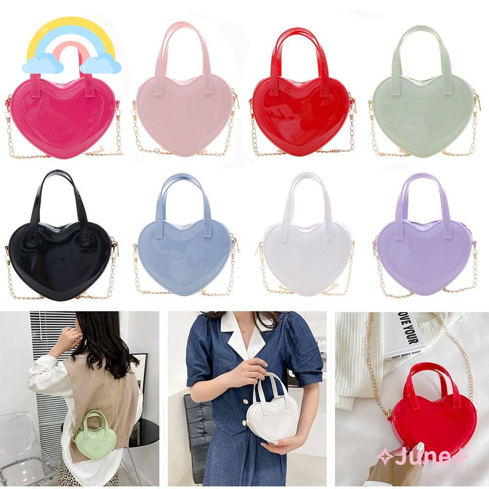 JUNE Túi Đeo Vai Mini Bằng Silicone Phối Dây Xích Thời Trang