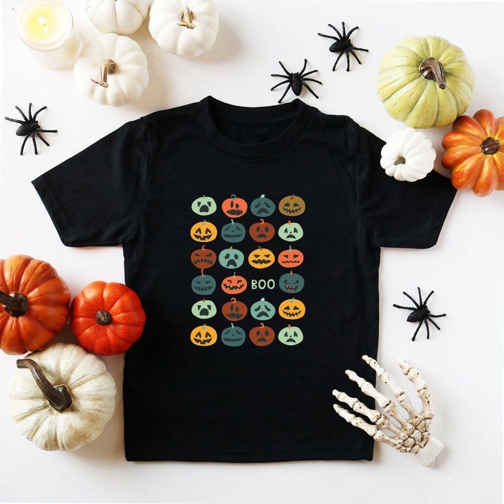 Halloween Áo Thun Thường Ngày Bé Trai Bé Gái Đen Tay Ngắn Cổ Tròn Halloween Bí Ngô Mèo In Hình Halloween Đảng Quần Áo