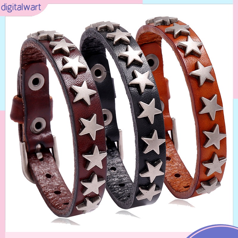 Vòng Tay Da Bò Đính Ngôi Sao Năm Cánh Phong Cách hip hop