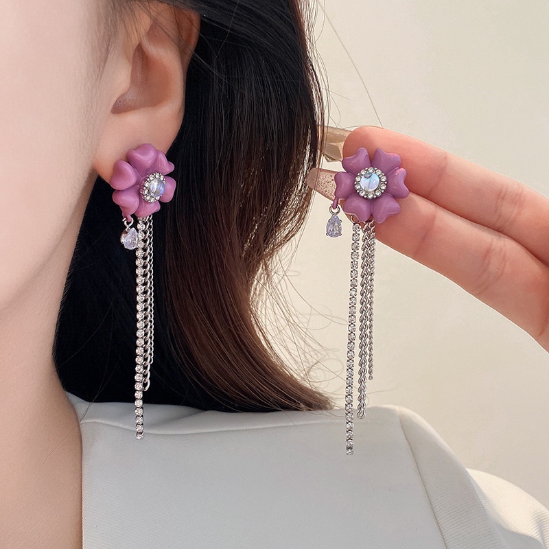 Bộ Bông Tai Mạ Bạc Hình Hoa Hồng Dễ Thương Thời Trang