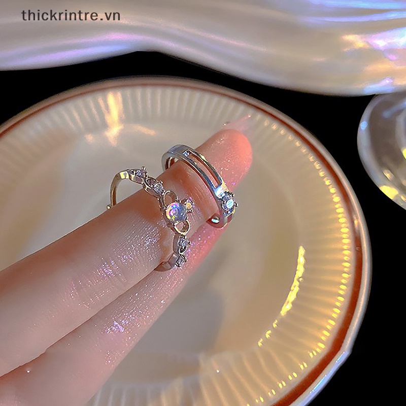 Nhẫn Cặp Đính Đá Zircon Mặt Trăng Màu Bạc Tùy Chỉnh Thời Trang Cho Nữ