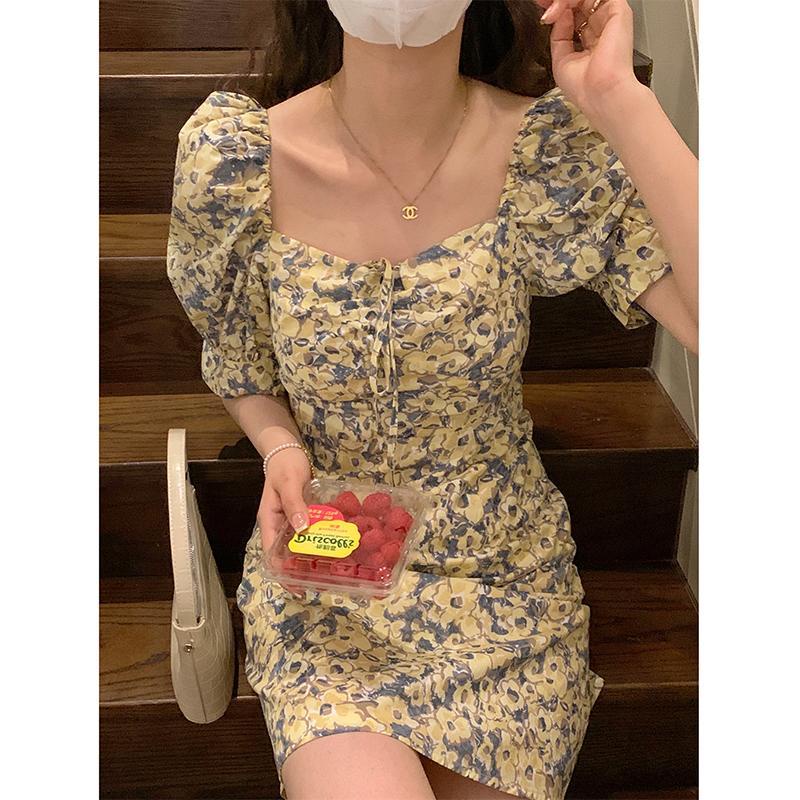 Đầm Hoa Ngắn Tay Cổ Vuông Thời Trang Dành Cho Nữ