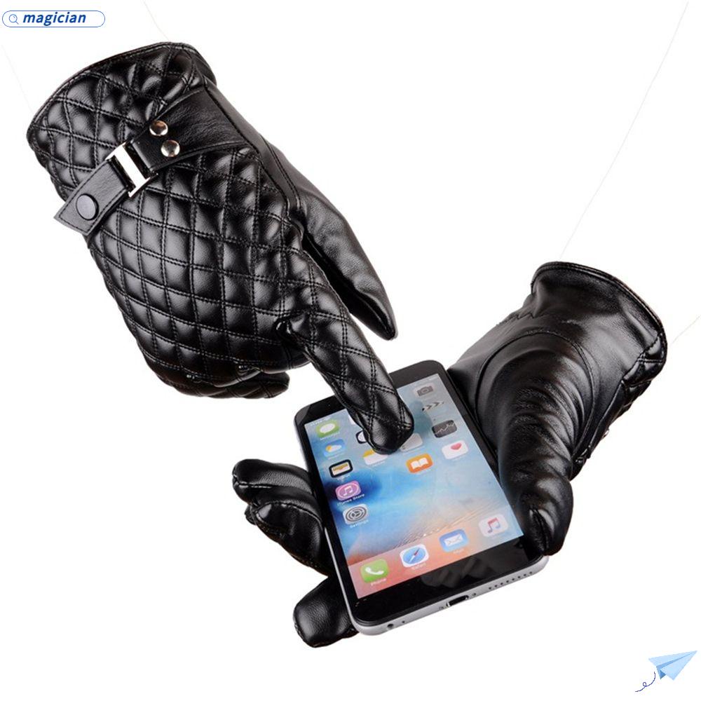 MAG Găng Tay Da PU Màu Đen Giữ Ấm Mùa Đông Cho Nam