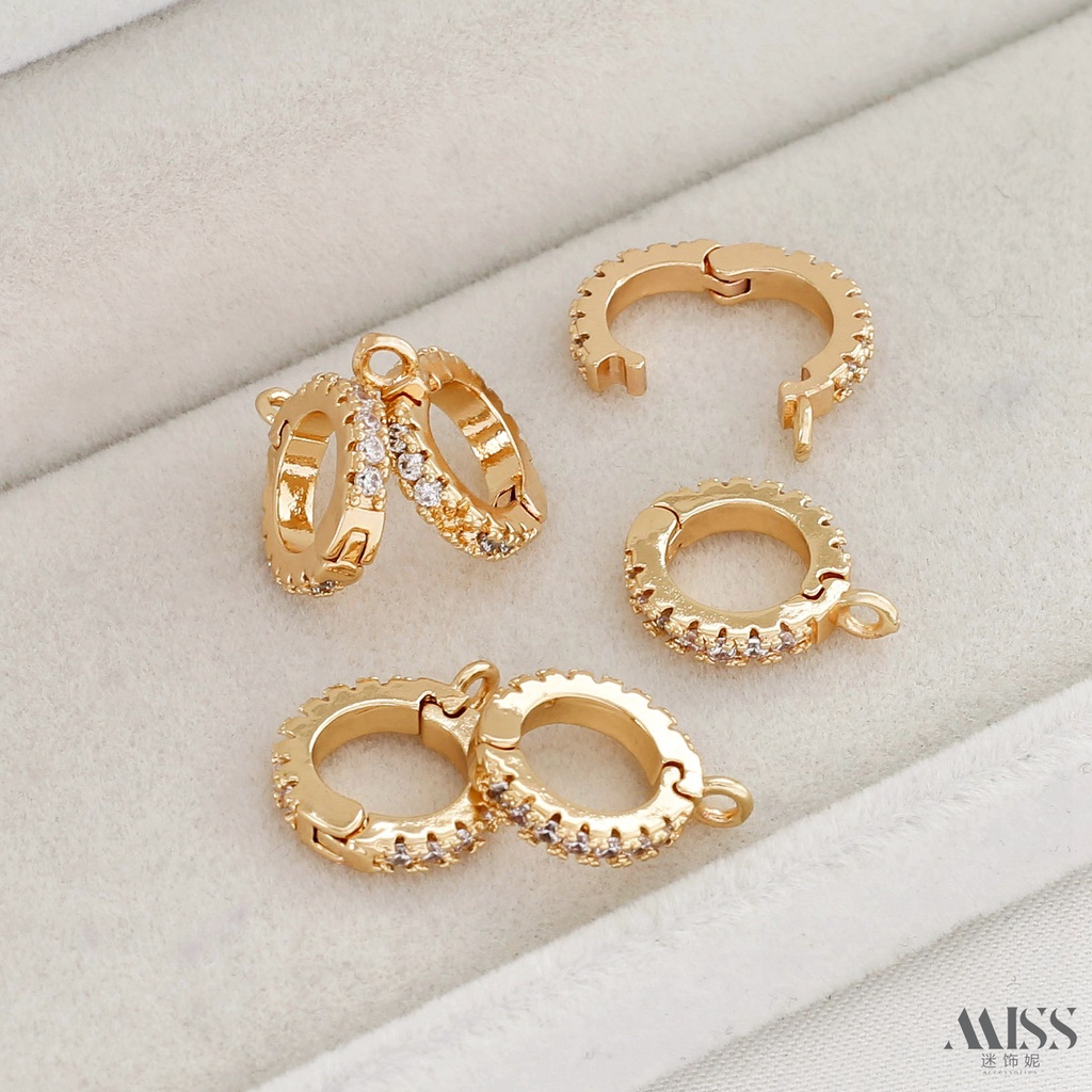 Khóa Cài Vòng Tay / Dây Chuyền Mạ Vàng 14K Đính Đá Zircon Màu Sắc Xinh Xắn diy