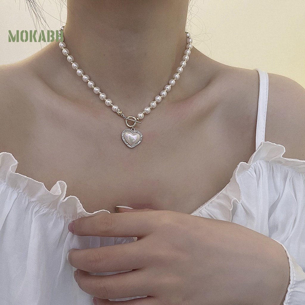 Vòng cổ Mặt Hình Trái Tim / Vỏ Sò Đính Ngọc Trai Giả Thời Trang Cho Nữ