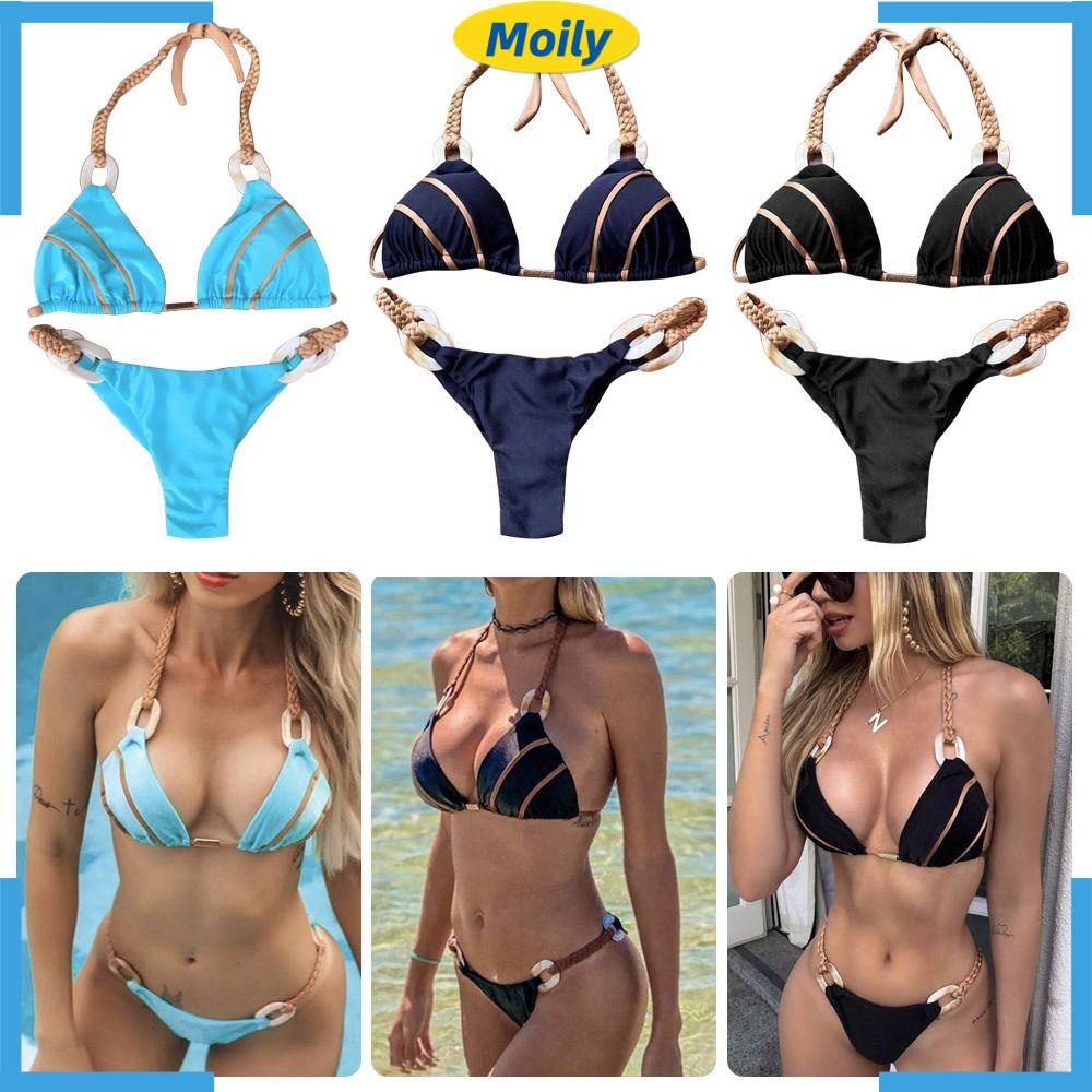 MOILYVN Bộ Bikini 2 Mảnh Màu Trơn Gợi Cảm Thời Trang Cho Nữ