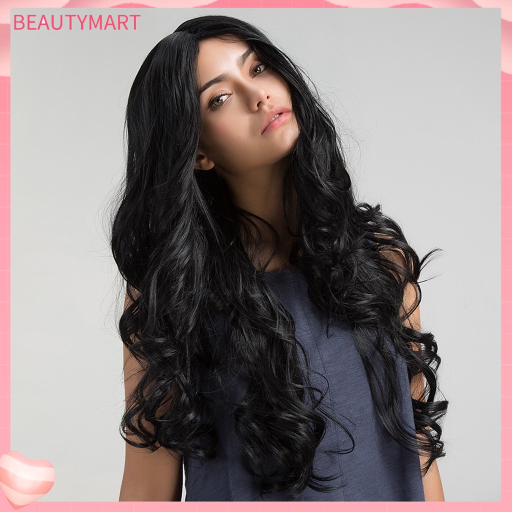 Bộ Tóc Giả Dài Mềm Mại Thoáng Khí Màu Đen Dùng Hóa Trang Gợn Sóng Dành Cho Nữ