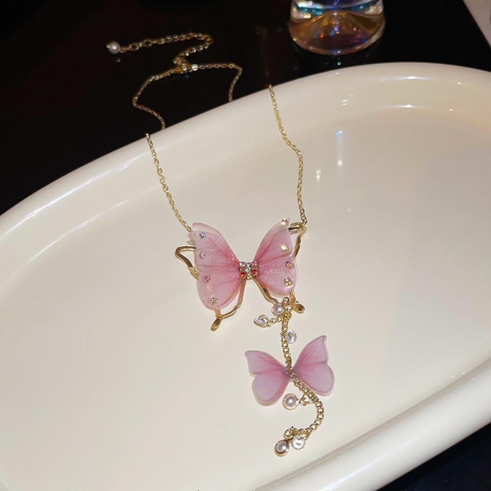 AROMA Vòng cổ Mặt Hình Bướm Đính Đá Phối Tua Rua Bằng Hợp Kim Cao Cấp Cho Nữ