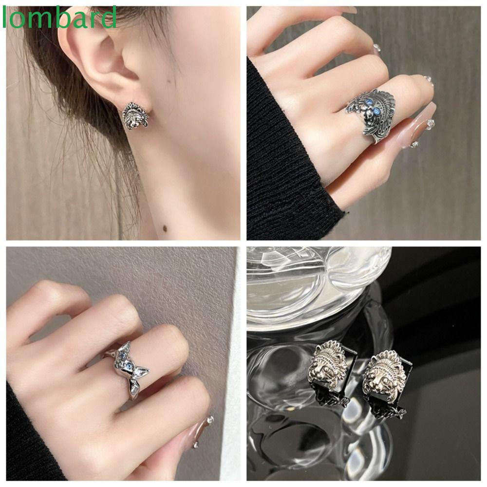 Bông Tai Kim Loại Hình Mèo Mắt Xanh Dạng Hở Điều Chỉnh Được Phong Cách Vintage Cho Nữ