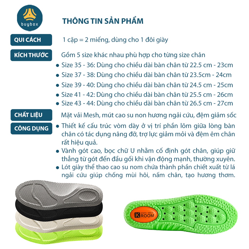 Lót giày thể thao mesh 4D ốp mút đệm khí giảm chấn vòm ngang và chống thốn gót - buybox - BBPK360