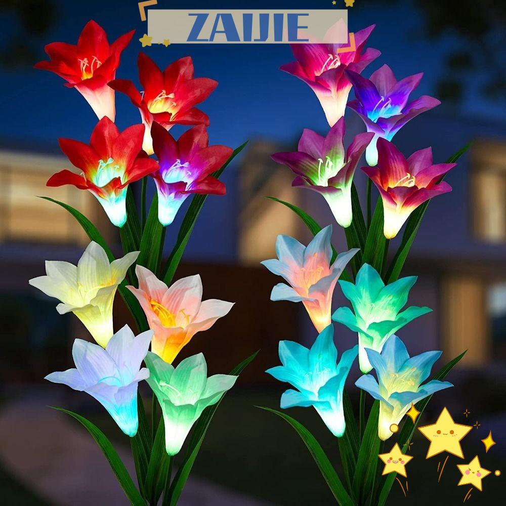 Đèn LED 24 Bóng Hình Hoa Lily Bằng Thép Không Gỉ Chống Nước Trang Trí Sân Vườn