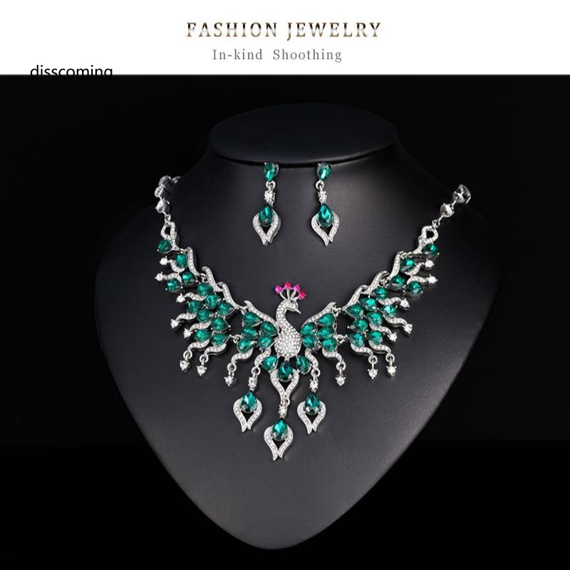 Đầm Nữ Kiểu Dáng Dễ Thương Xinh Xắn Hợp Thời Trang| Set Vòng cổ Và Bông Tai Con Công Đính Đá Pha Lê Lấp Lánh