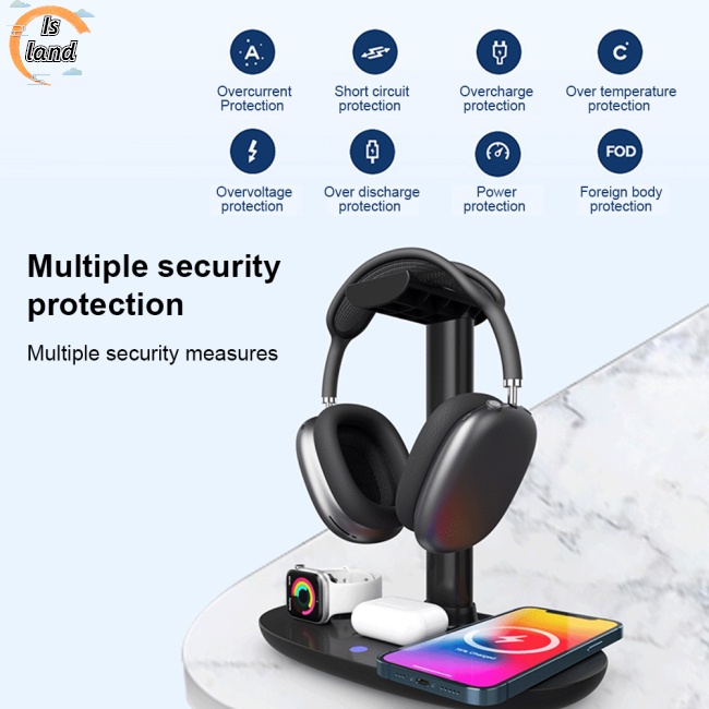 Giá Đỡ Kiêm Sạc Nhanh Không Dây 15w 4 Trong 1 Tương Thích Với Airpods