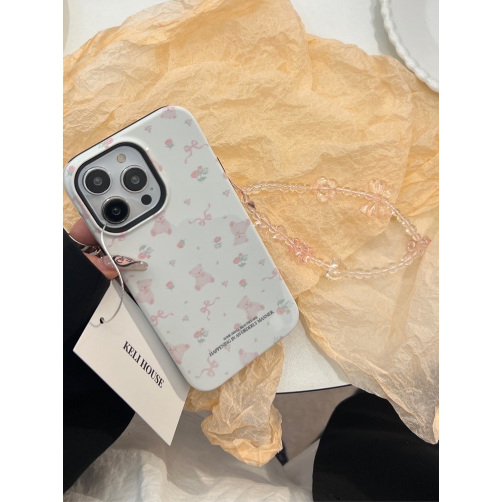Ốp Điện Thoại Họa Tiết Hoa / Gấu Hoạt Hình Phối Dây Xích Chống Rơi Cho Iphone 14promax 13 11 14pro 13pro 14