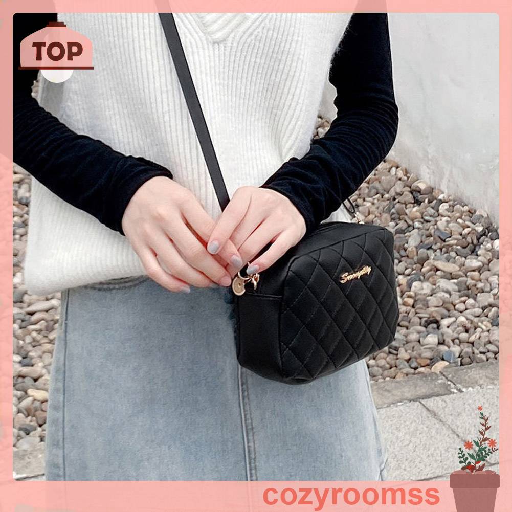 Túi Da PU Đeo Chéo Thêu Họa Tiết Lưới Thời Trang Cho Nữ