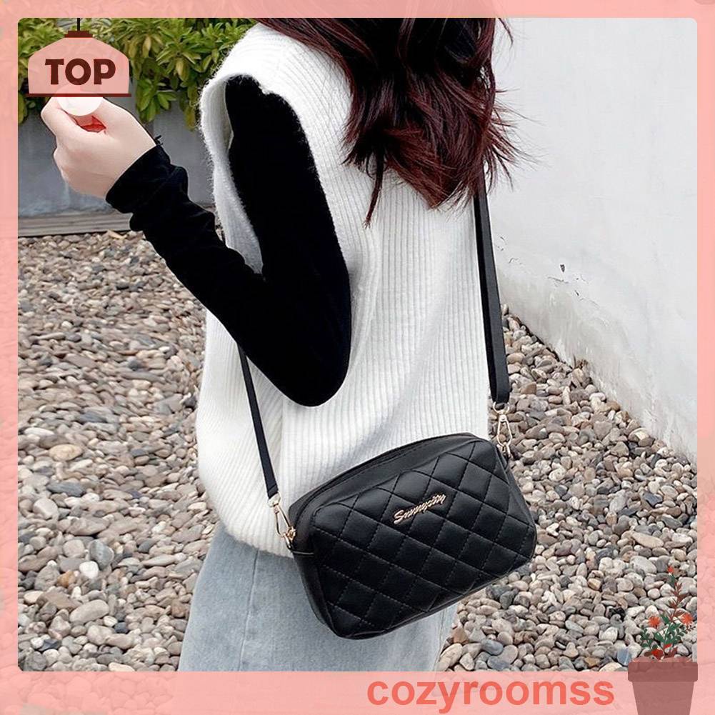 Túi Da PU Đeo Chéo Thêu Họa Tiết Lưới Thời Trang Cho Nữ