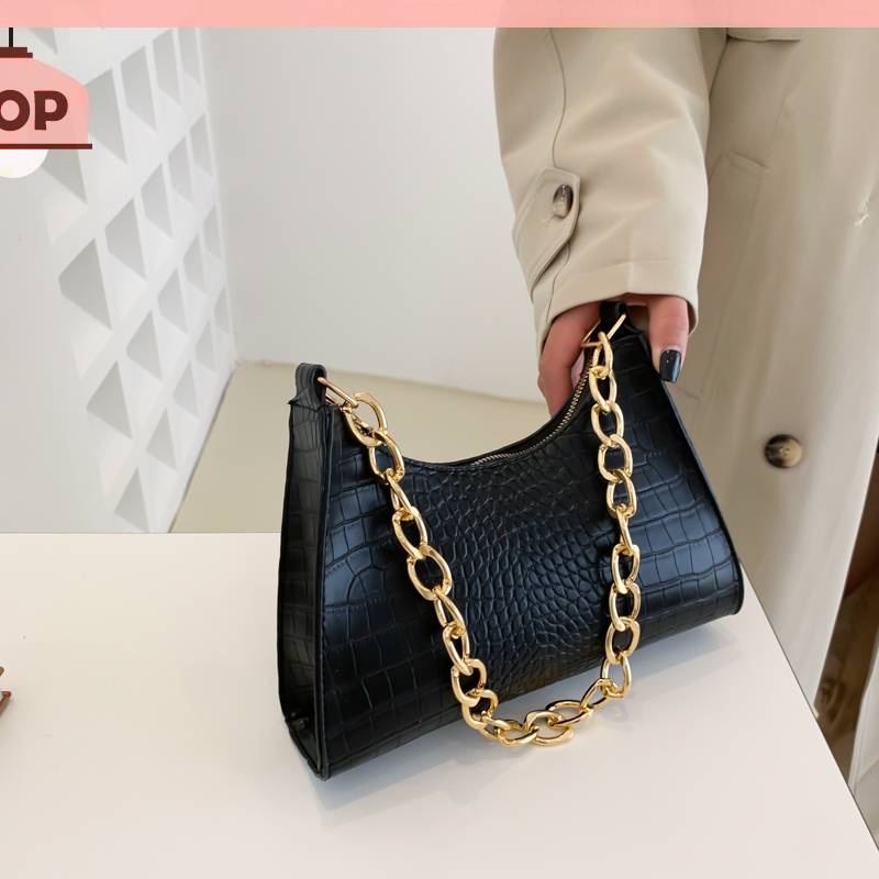 Túi Đeo Vai Họa Tiết Da Cá Sấu Phối Dây Xích Thời Trang Sang Trọng Cho Nữ