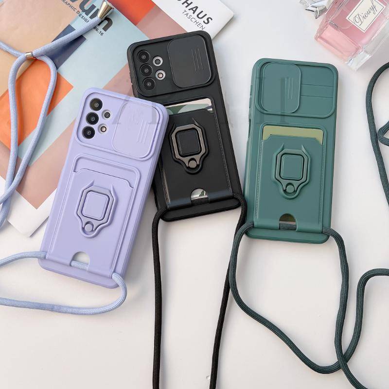 Ốp Điện Thoại Mềm Dạng Ví Đeo Chéo Vai Có Vòng Đỡ Cho Samsung Galaxy A10S A11 M11 A12 F12 A13 A04S A14