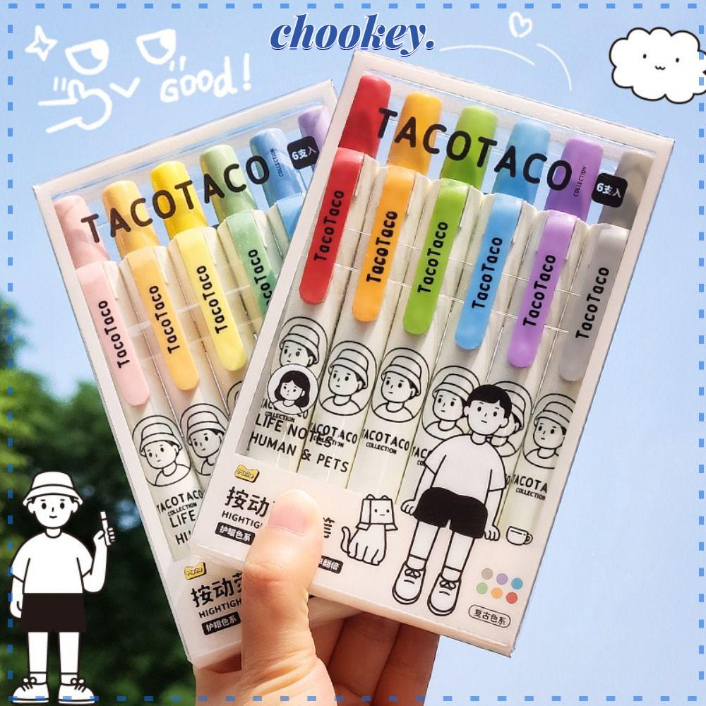 CHOOKEY Bộ Bút Đánh Dấu 6 Màu / Bộ Dụng Cụ Vẽ Họa Tiết Retro