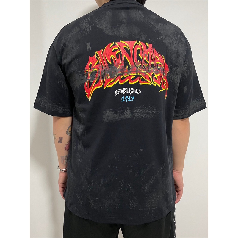 B-a88-trendy Set Áo Thun Tay Ngắn + Quần short In Họa Tiết graffiti Phía Sau