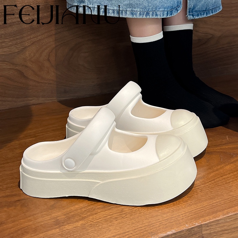 FEIJIANU dép cross nữ giày bánh mì đi biển đáng yêu thoải mái 062521