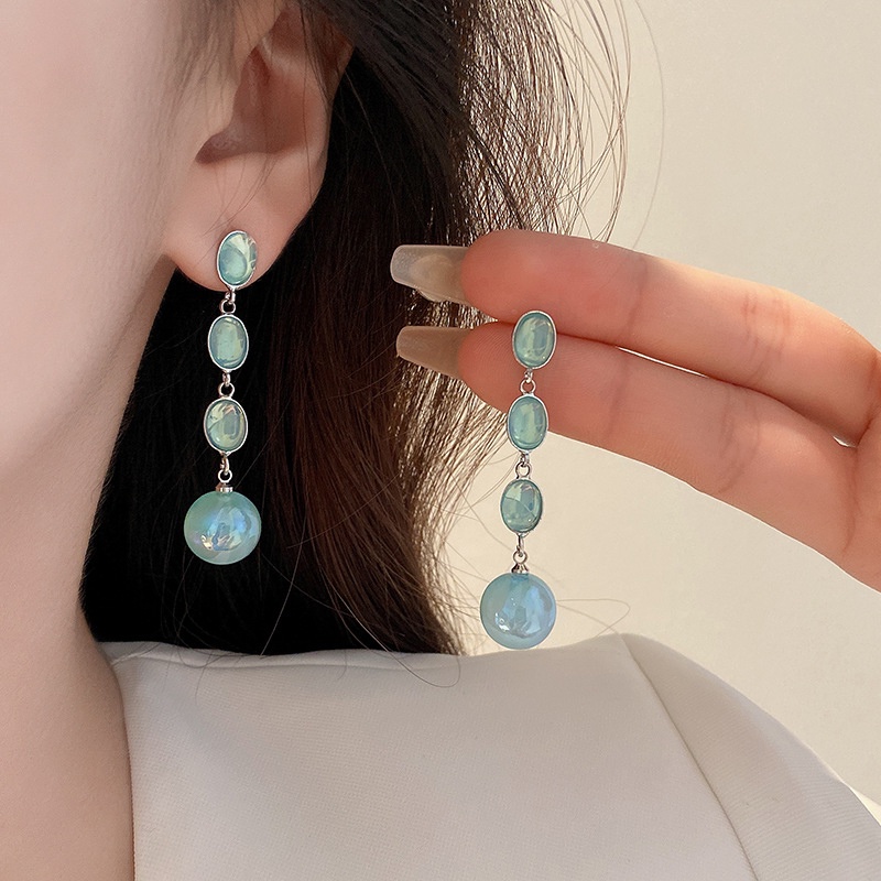 Bạc Kim Hình Học Tròn Hình Bầu Dục Nhựa Tua Rua Bông Tai Đơn Giản Tính Khí Ánh Sáng Sang Trọng Bông Tai Nữ