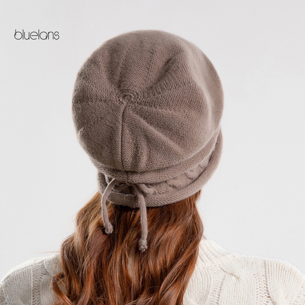 Mũ Beanie Dệt Kim Màu Sắc Trơn Dây Rút Tùy Chỉnh Thời Trang Mùa Đông Cho Nữ