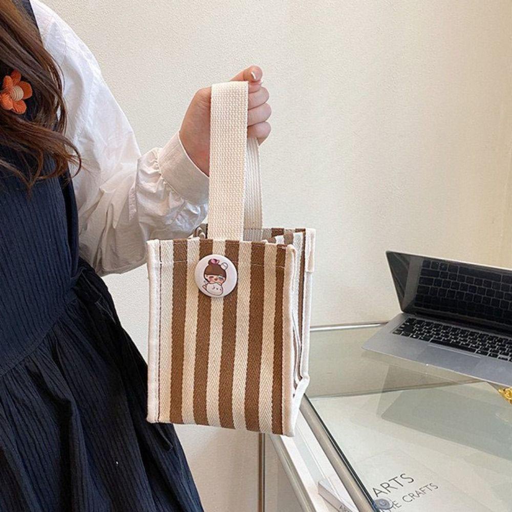 Pinou Túi Xách canvas Tay Cầm Ngắn Họa Tiết Hoạt Hình Phong Cách Hàn Quốc