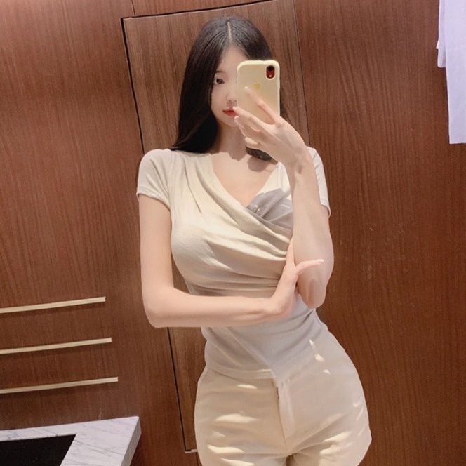 Áo Thun Tay Ngắn Màu Sắc Đơn Giản Phong Cách Hàn Quốc