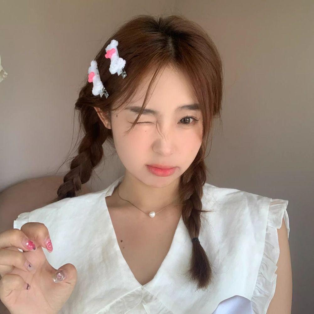 Kẹp Tóc WMES15H Hình Xương Lông Màu Sắc Ngọt Ngào Phong Cách Y2k Cho Nữ