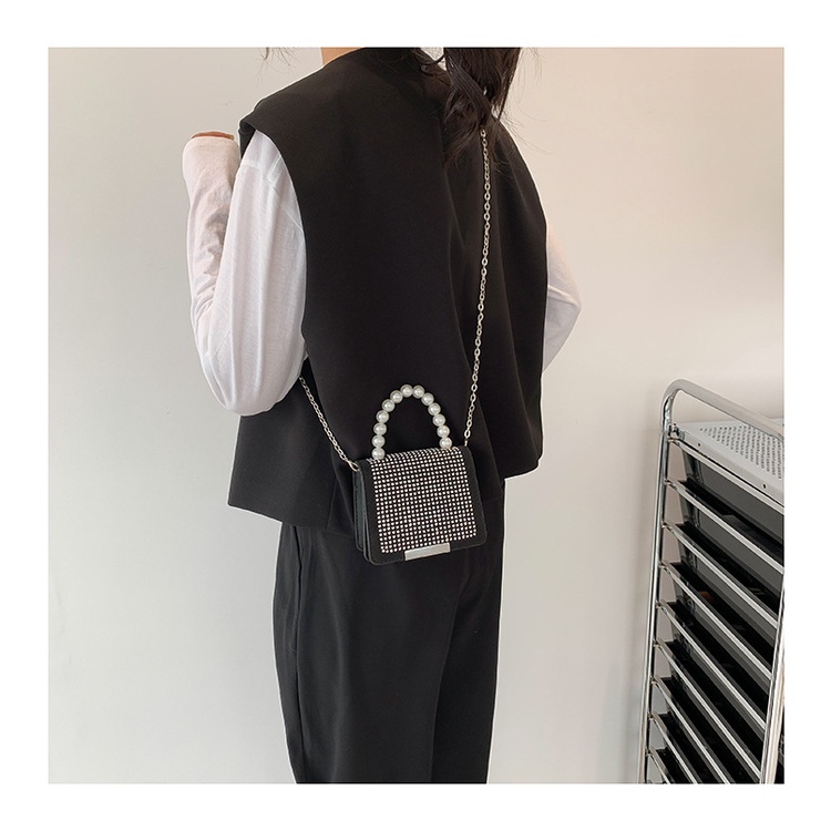 Túi Xách JASMIN NOIR Tote Nhỏ Bằng Da PU Đính Kim Cương Ngọc Trai Có Quai Xích Thời Trang Cho Nữ