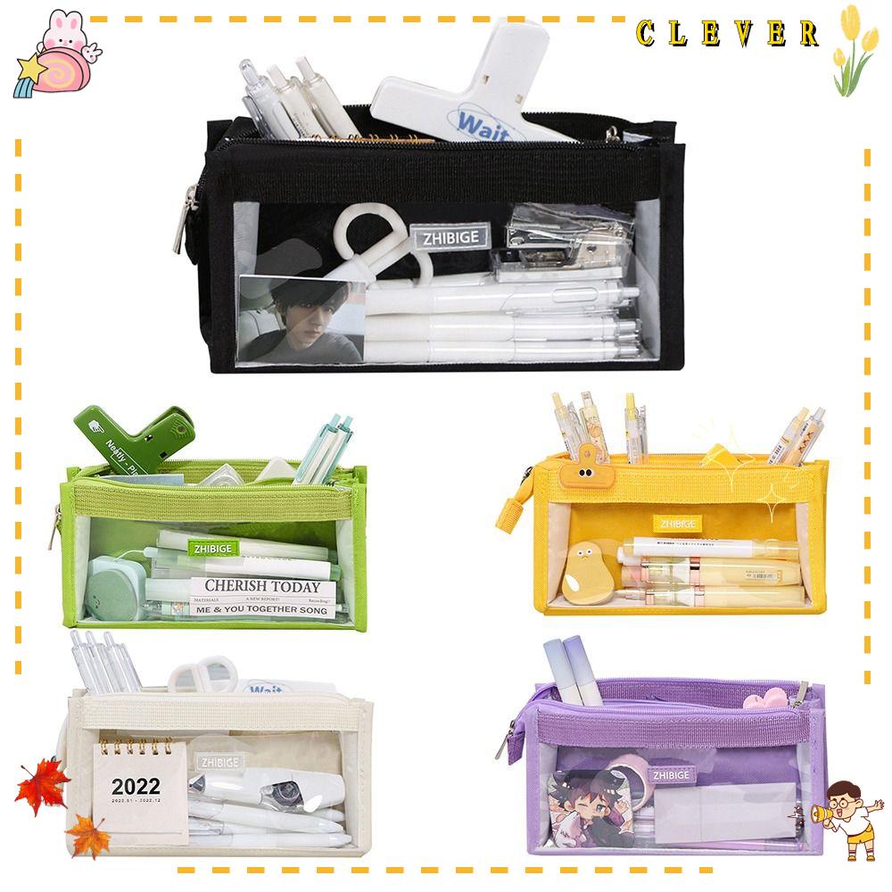 CLEVER Túi Đựng Bút Trong Suốt Cỡ Lớn Thiết Kế Sáng Tạo Cho Học Sinh Ốp