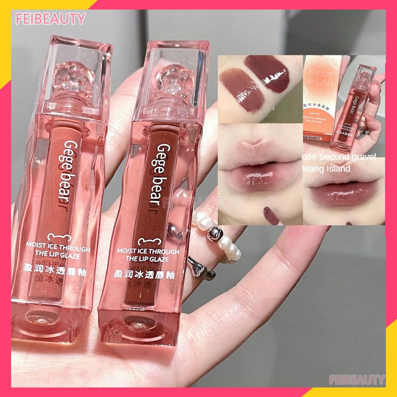 Gege Bear Lip Gloss Crystal Jelly Lipgloss Shiny Clear Mirror Moisturising Lip Balm Son Môi Lỏng Lấp Nh Lip Oil Hương Vị Trái Cây Lip Tint 6 Màu [COD]