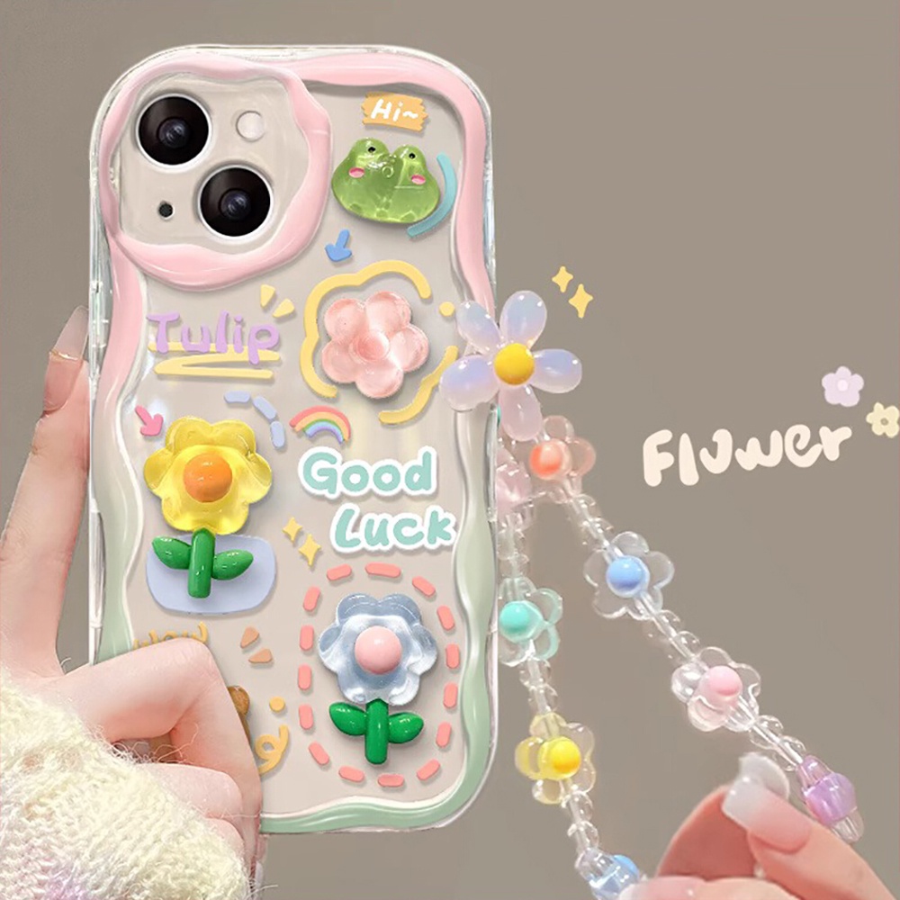 Ốp Điện Thoại TPU Mềm Hình Hoa 3D Có Dây Đeo Tay Cho IPhone 11 12 13 14 Pro Max