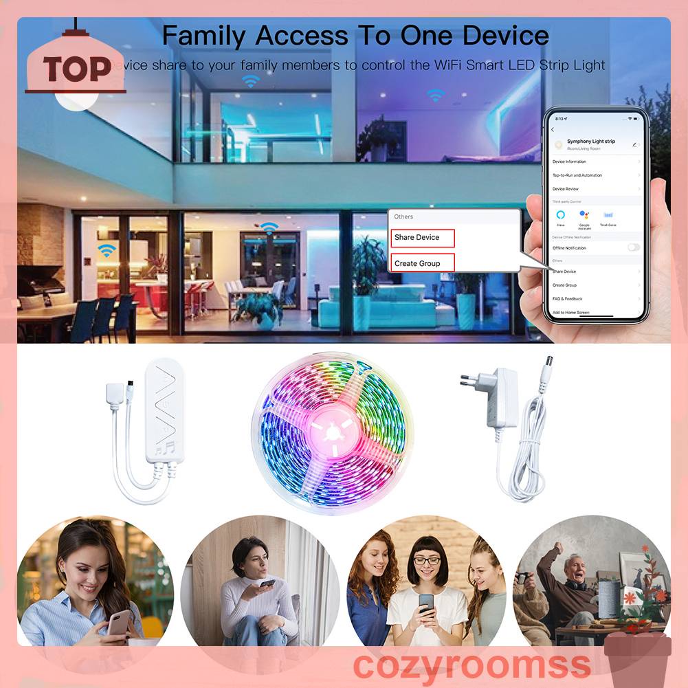 Dải Đèn LED RGB Thông Minh Kết Nối WiFi Trang Trí Nhà Cửa