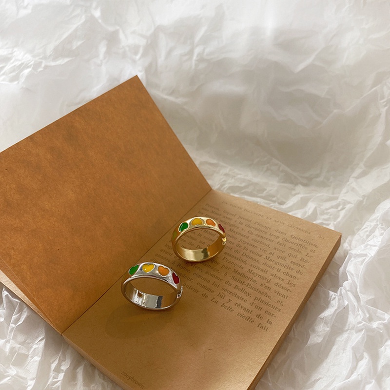 1 Nhẫn Tráng Men Hình Trái Tim Nhiều Màu Phong Cách Bohemia Dễ Thương Cho Nữ