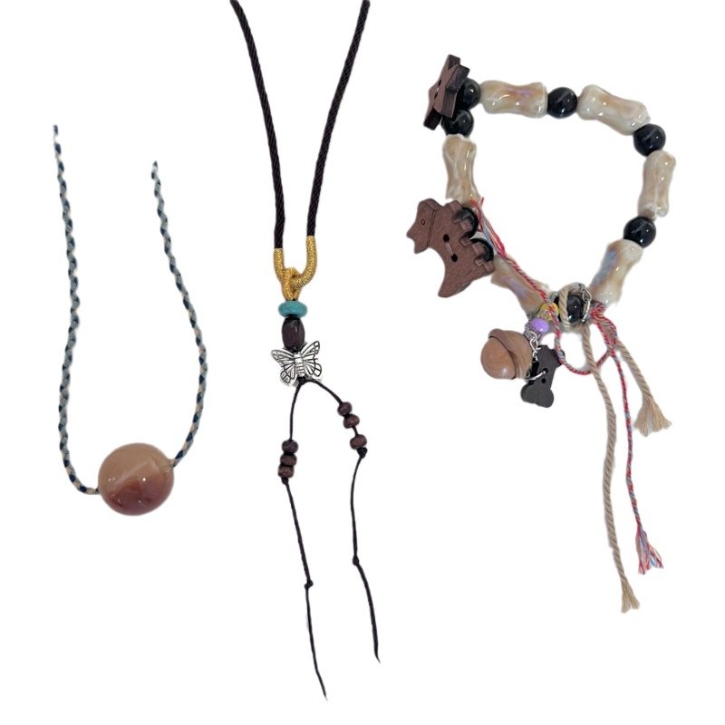 Vòng cổ Choker Hai Lớp Mặt Gỗ Họa Tiết Bướm Phong Cách Bohemian Dành Cho Nữ