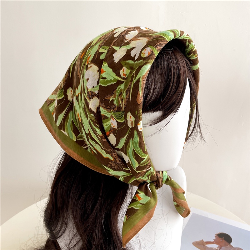 Khăn Choàng Cổ Hình Vuông Nhỏ Bằng Vải Lanh Cotton Nhung Màu Tím / Xanh Lá Phong Cách Mới Dành Cho Bạn Nữ