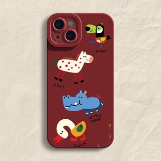 Animal family burgundy cartoon drop-proof phone case cho iphone 7 7plus 8 8plus xs xr 11 12 13 14 pro plus promax