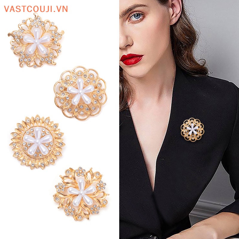 Ghim Cài Áo Hình Hoa Đính Đá Ngọc Trai Giả Bằng Hợp Kim Thời Trang Cho Nữ