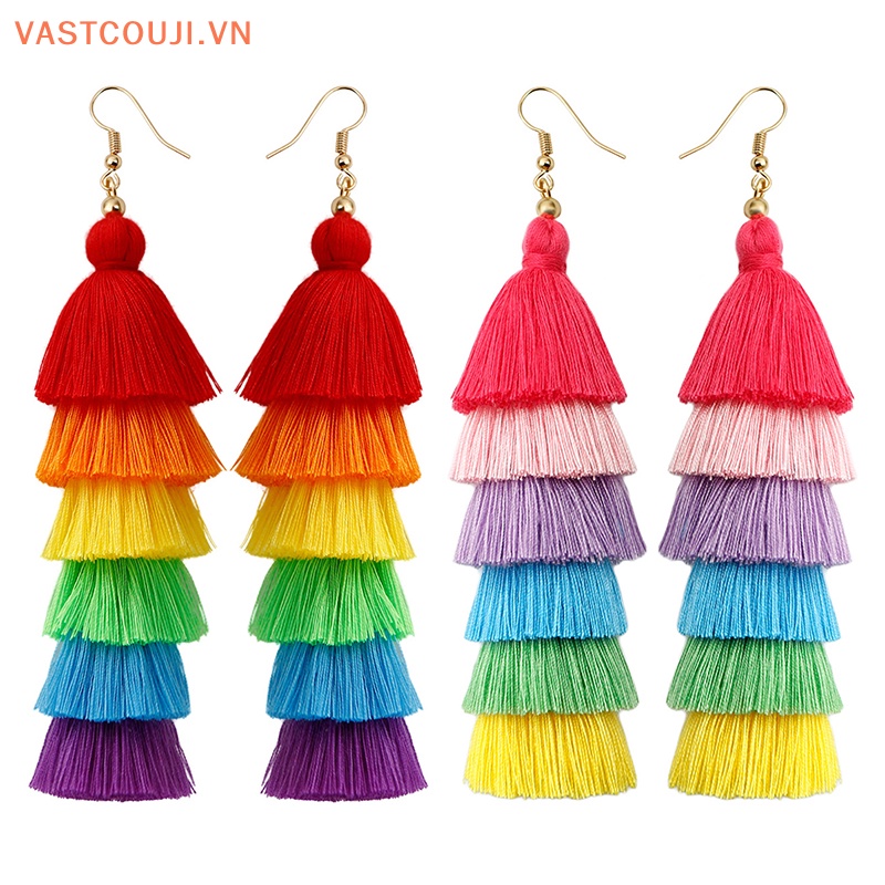 1 Cặp Bông Tai Tua Rua Dáng Dài Phong Cách Bohemian Thời Trang Mùa Hè Cho Nữ