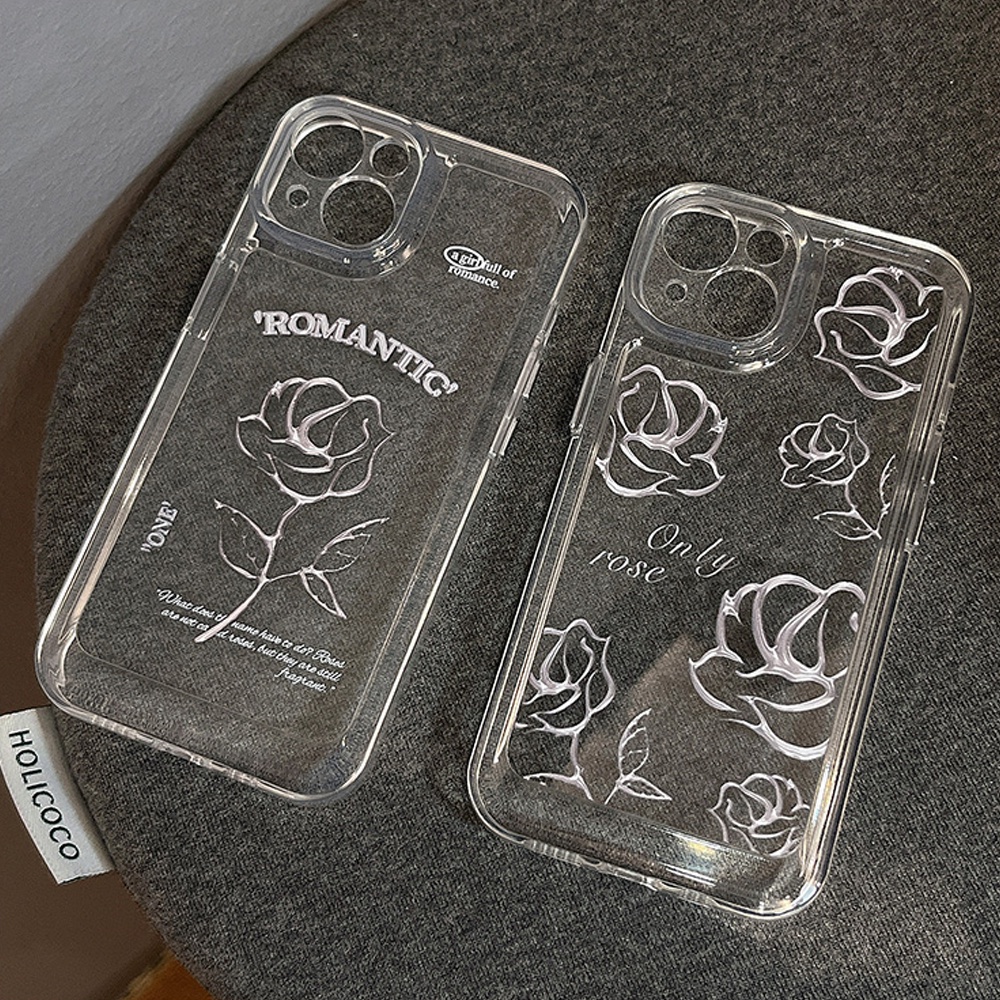 Ốp Điện Thoại TPU Mềm Trong Suốt Họa Tiết Hoa Hồng Đơn Giản Chống Sốc Cho IPhone 14 13 12 11 Pro Max X XR 8 7 Plus