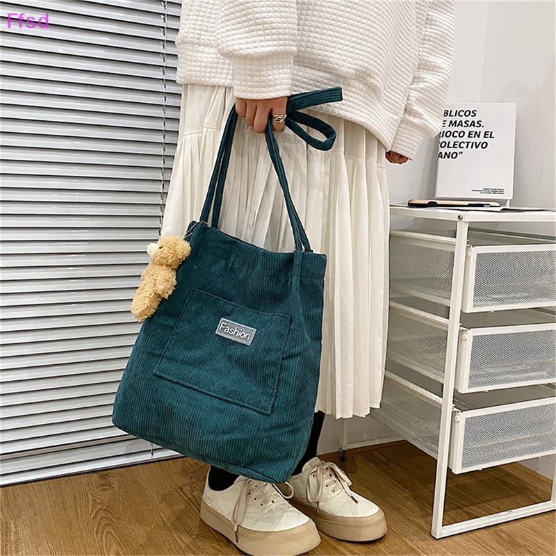{Ffsd} Túi Tote Mua Sắm Đeo Vai Bằng Vải Nhung Cotton Có Thể Tái Sử Dụng Cho Nữ * Bán Chạy