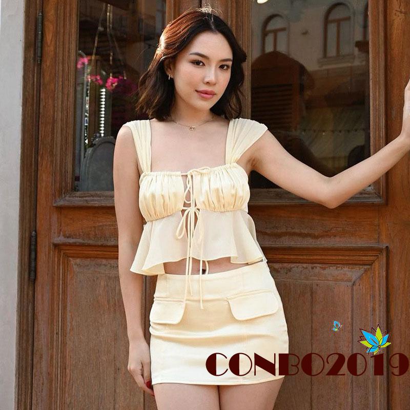 Set Áo Hai Dây + Chân Váy Ngắn Ôm Dáng Thời Trang Mùa Hè Cho Nữ