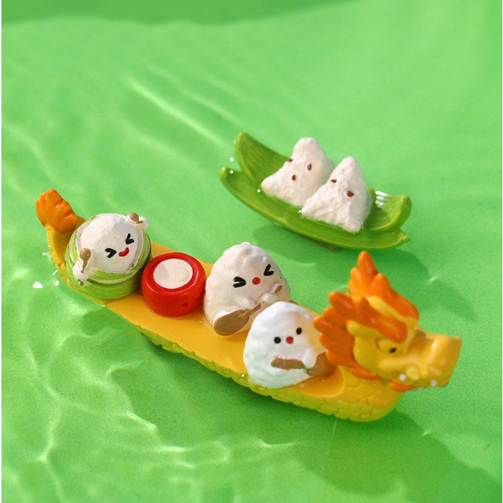 Mô hình lễ hội thỏ đua thuyền decor trang trí terrarium, chậu cây